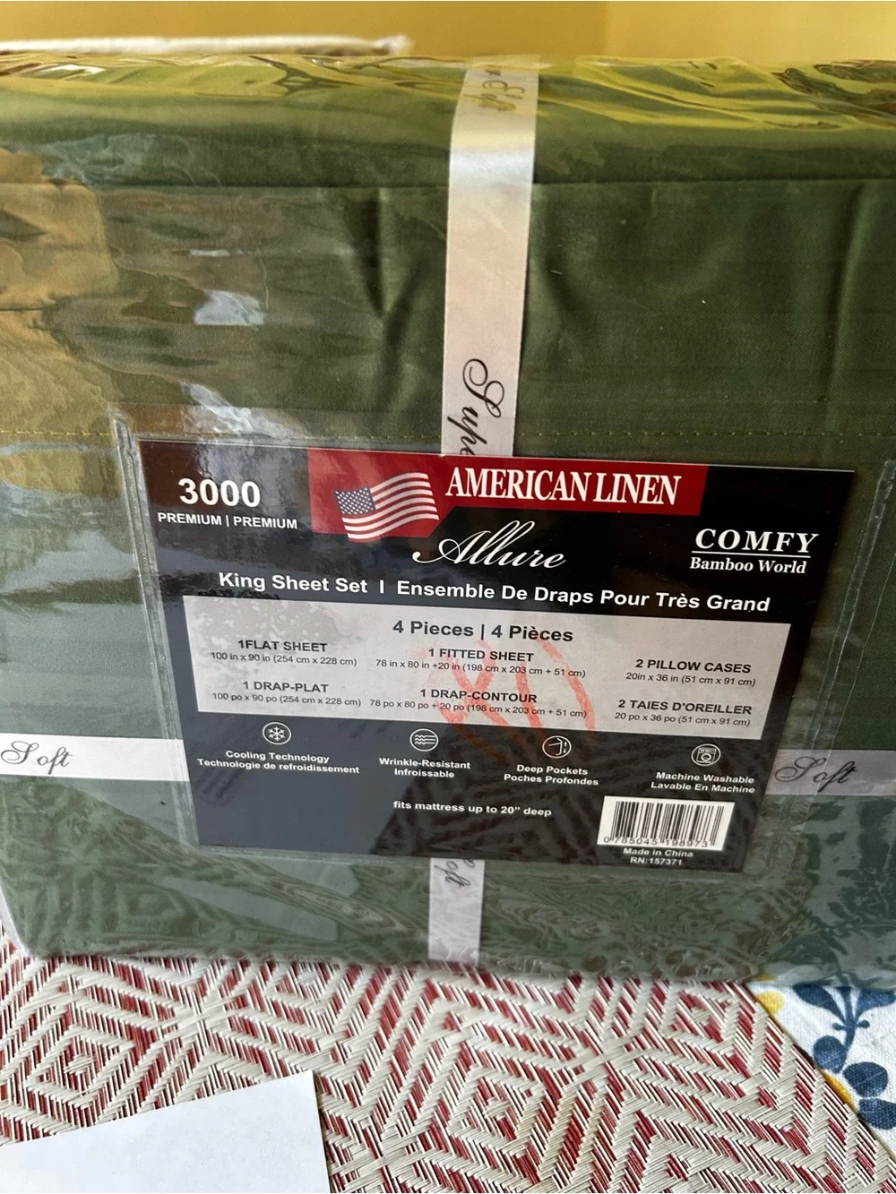 Allure 3000 King Bamboo Blend Sheet Set Olive Green 4 Pc, Deep Pocket, Cooling